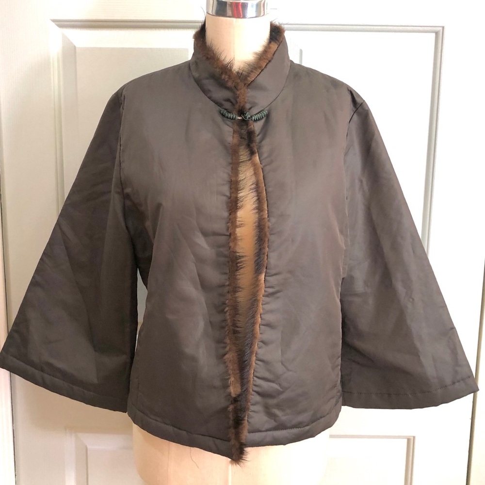 Master Max Mandarin Collar Fur Loop Closure Slip Pockets Jacket Brown Size XL